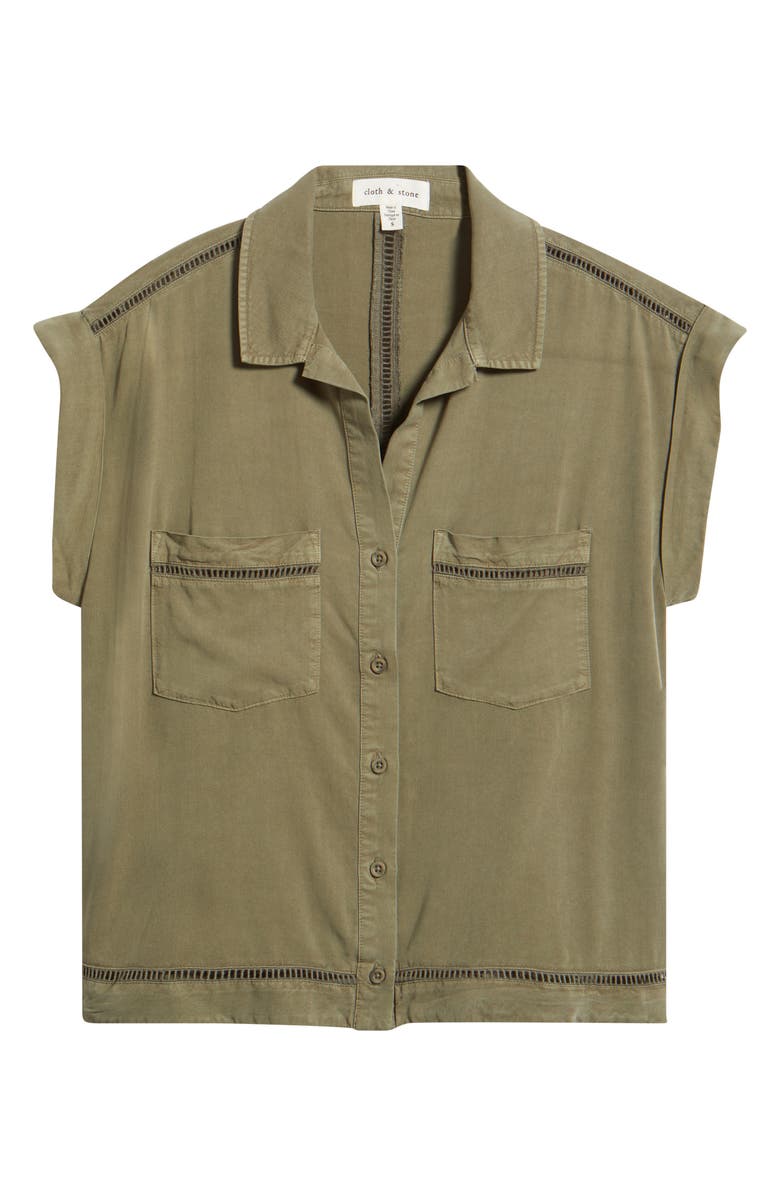 Cloth & Stone Openwork Detail Short Sleeve Button-Up Shirt, Alternate, color, Lakeside Pine