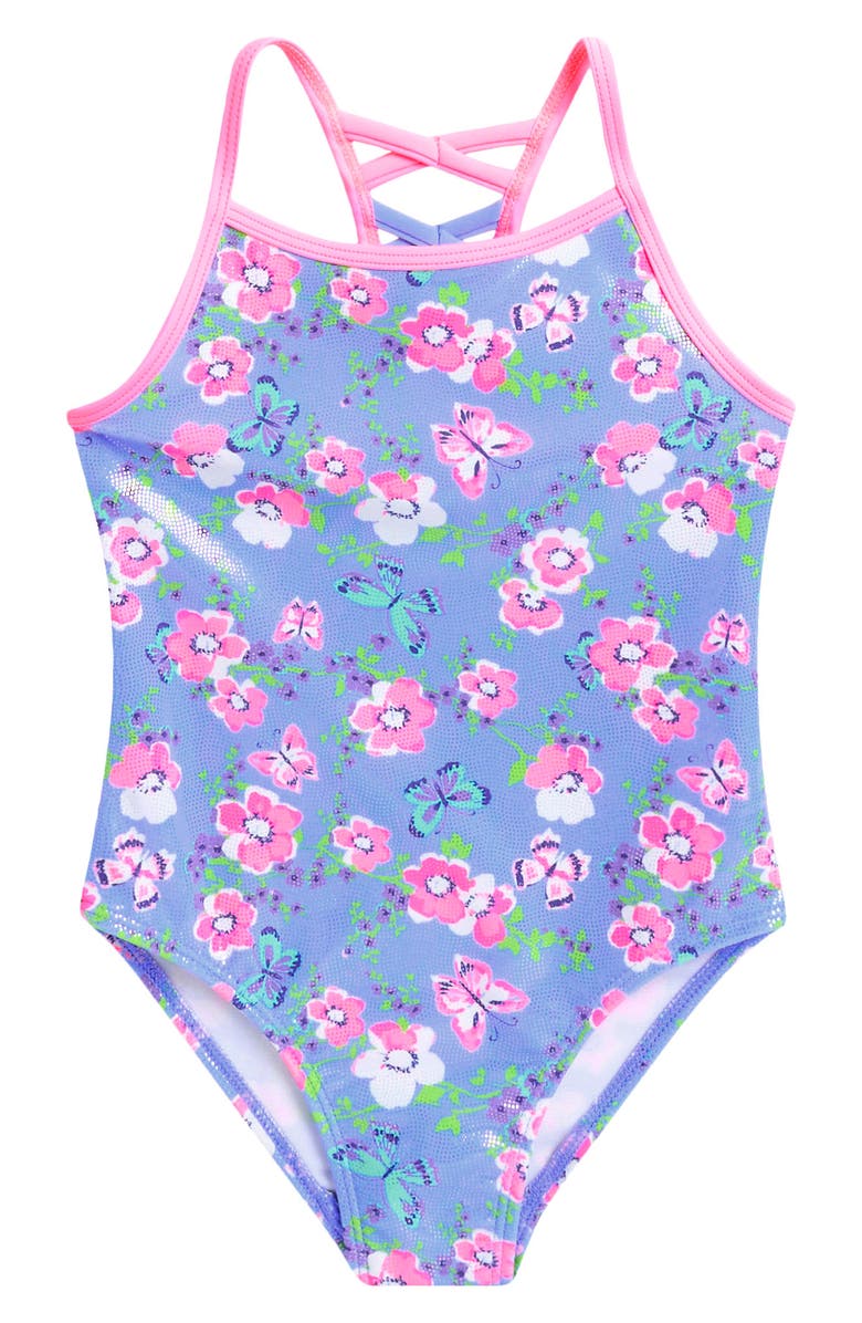 Flapdoodles Kids' Foil Print One-Piece Swimsuit, Main, color, Print