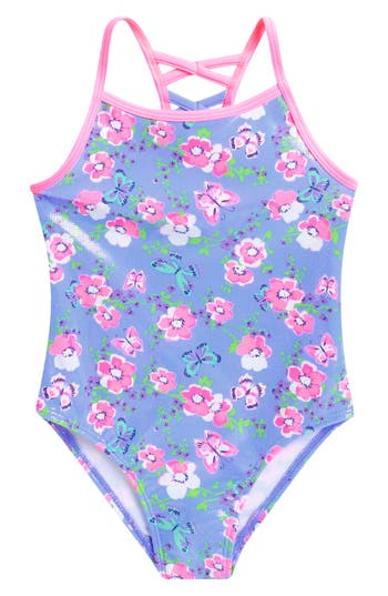 Flapdoodles Kids' Foil Print One-piece Swimsuit In Blue