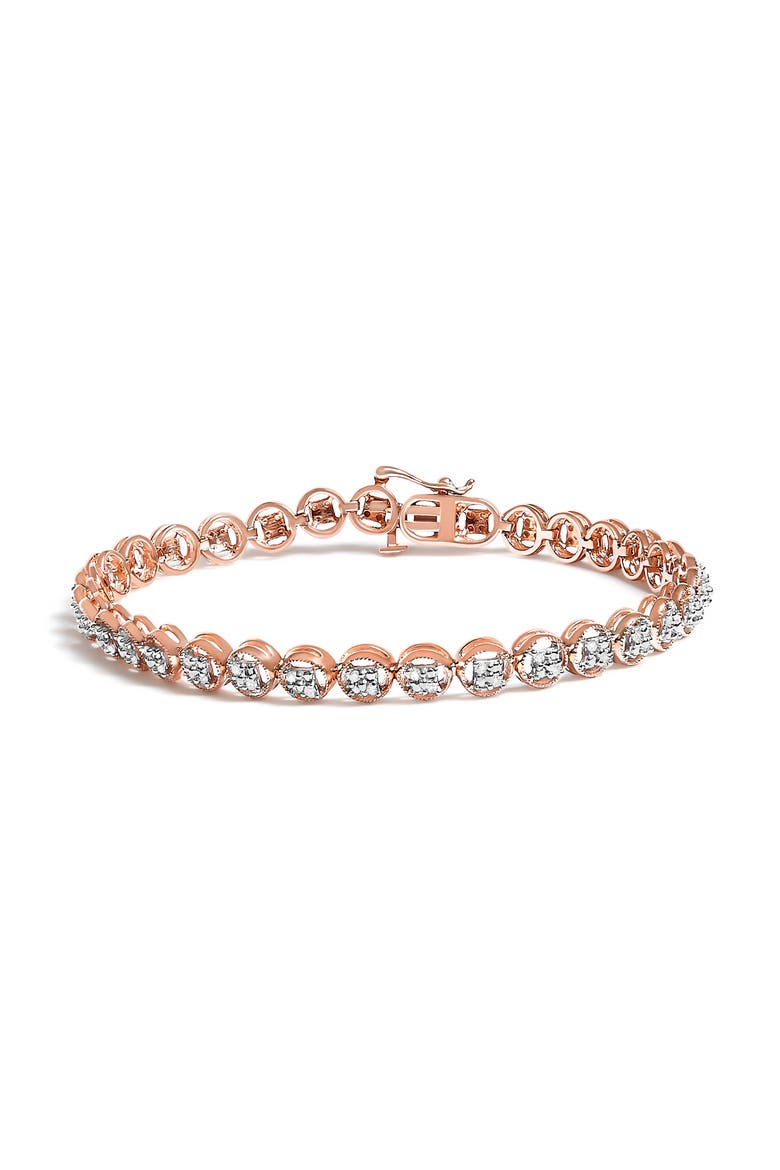 Silver 1/4 Cttw Diamond Open Circle Wheel Link Tennis Bracelet, Main, color, Rose Gold over Silver