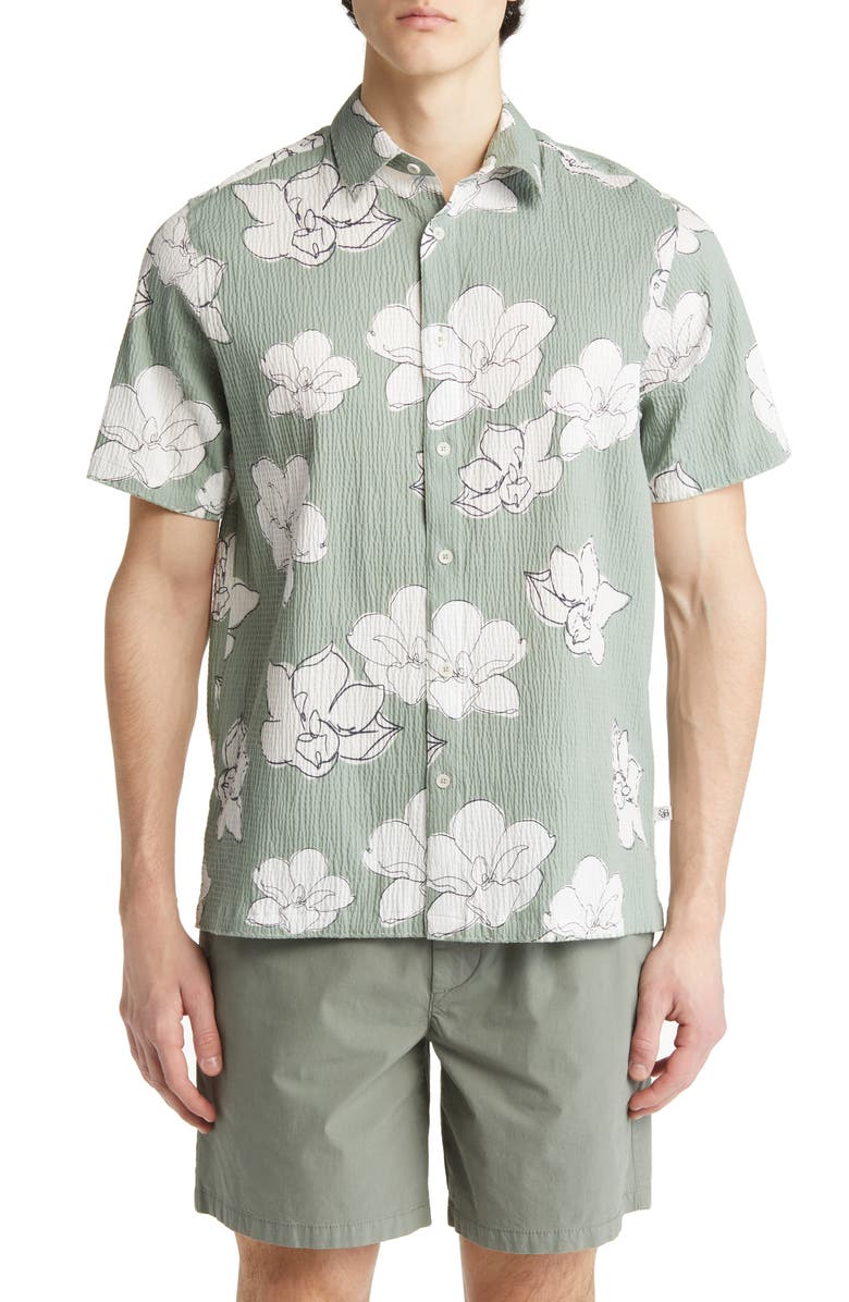 Ted Baker London Coving Floral Cotton Stretch Seersucker Short Sleeve Button-Up Shirt, Main, color,