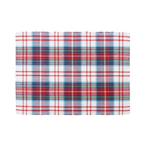 Morris Plaid Red And Green Woven Placemats Set of 6 Rustic Lodge, 13" x 19"