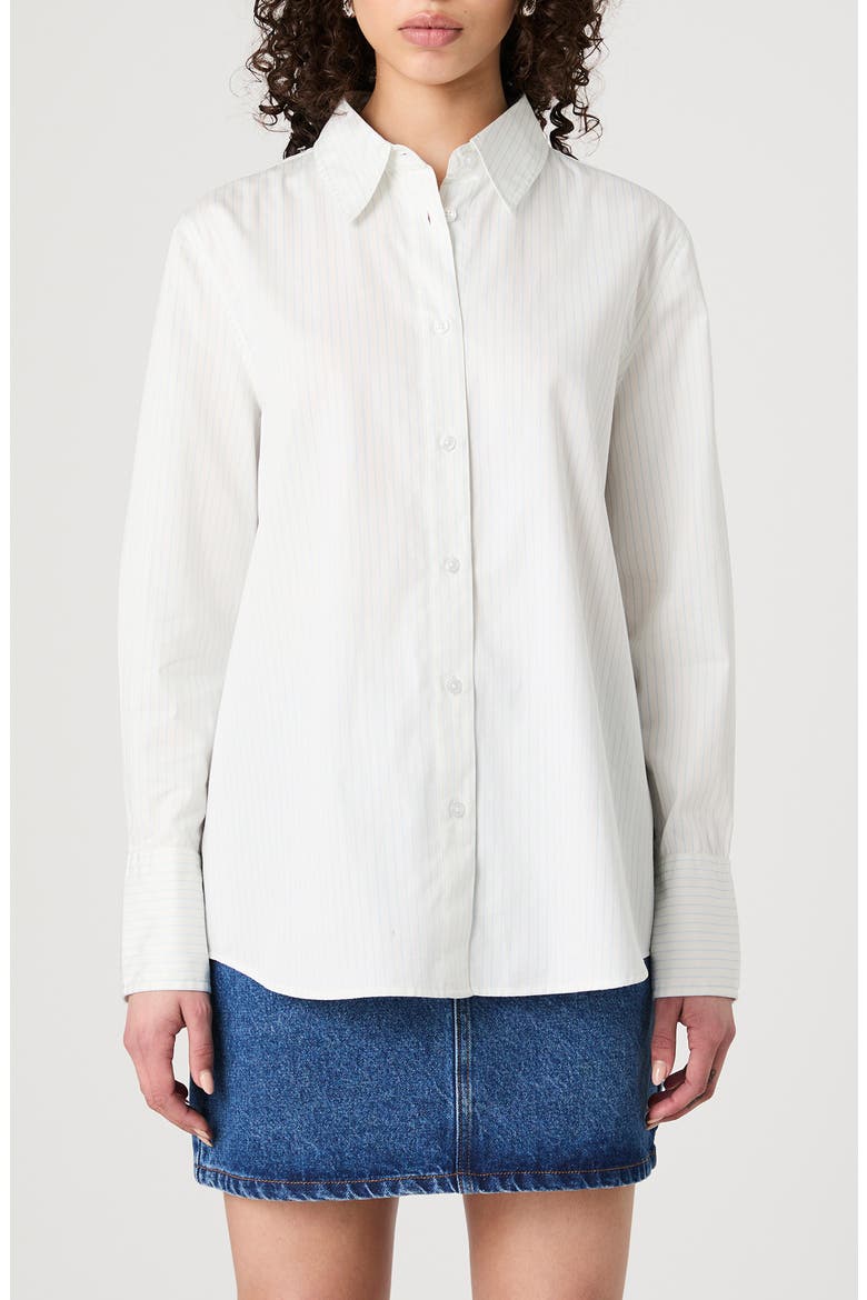 Pinstripe Cotton Poplin Button-Up Shirt, Main, color, CREAM-BLUE STRIPE