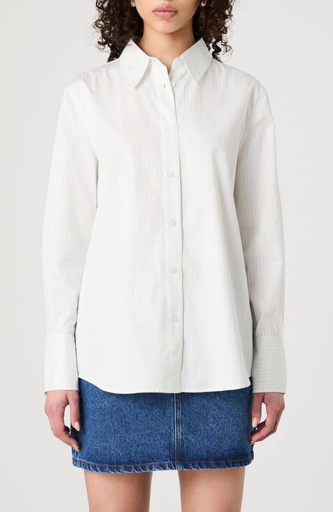 Pinstripe Cotton Poplin Button-Up Shirt