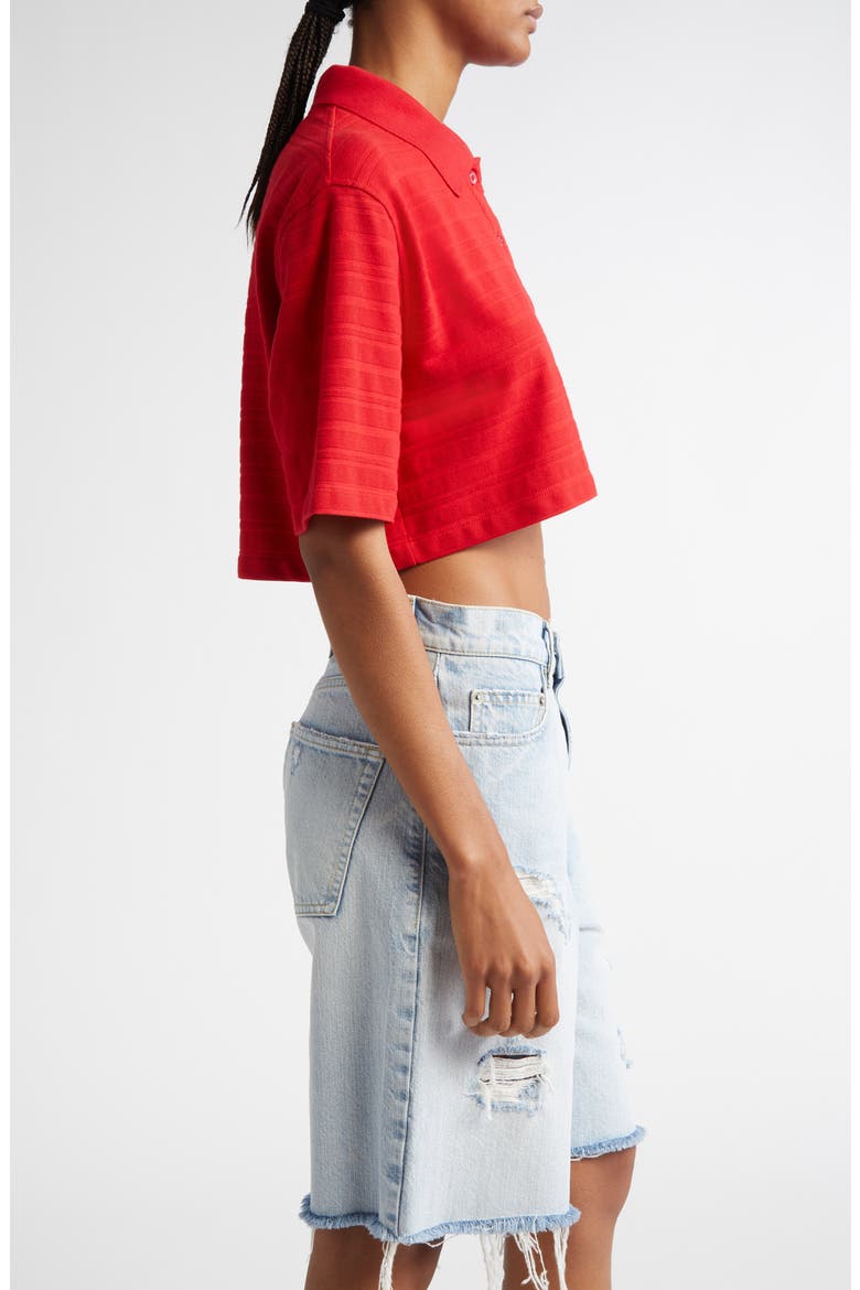 Textured Stripe Logo Embroidered Crop Polo, Alternate, color, HAUTE RED