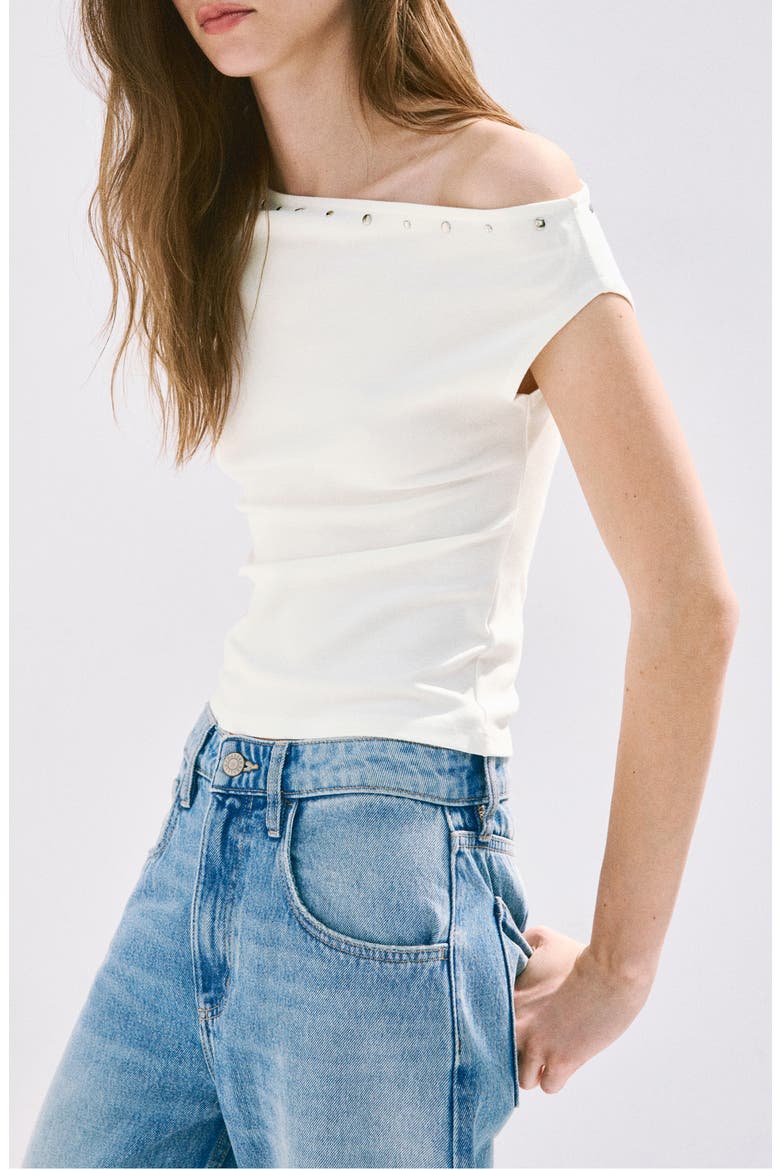 Asymmetrical Studded T-Shirt, Alternate, color, OFF WHITE