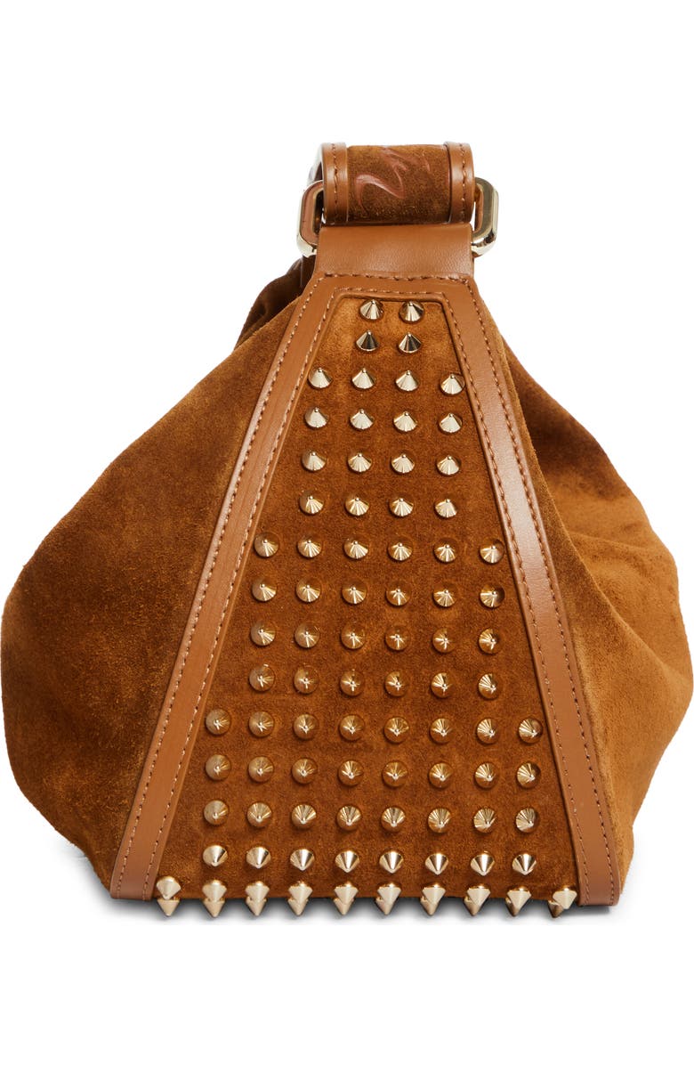 Christian Louboutin Funky Empire Spike Dopp Leather Top Handle Pouch, Alternate, color, Rhea/ Gold