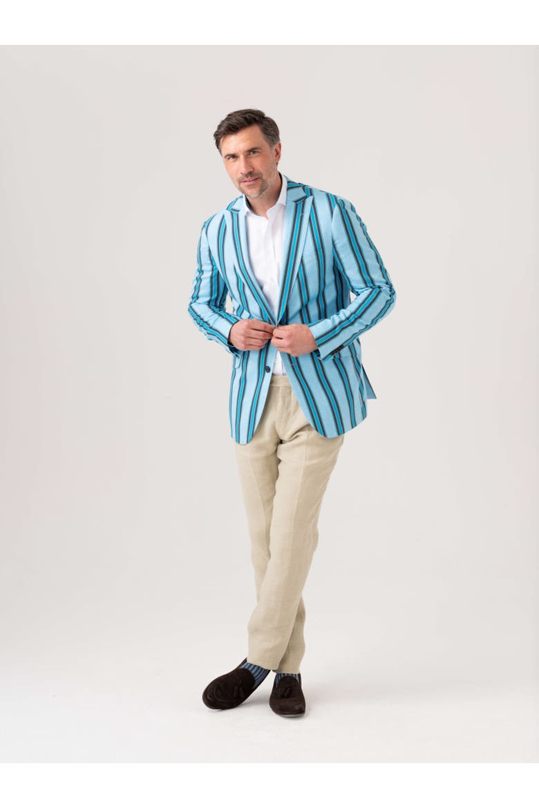 Striped Kikoy Cotton Blazer, Alternate, color, Turquoise