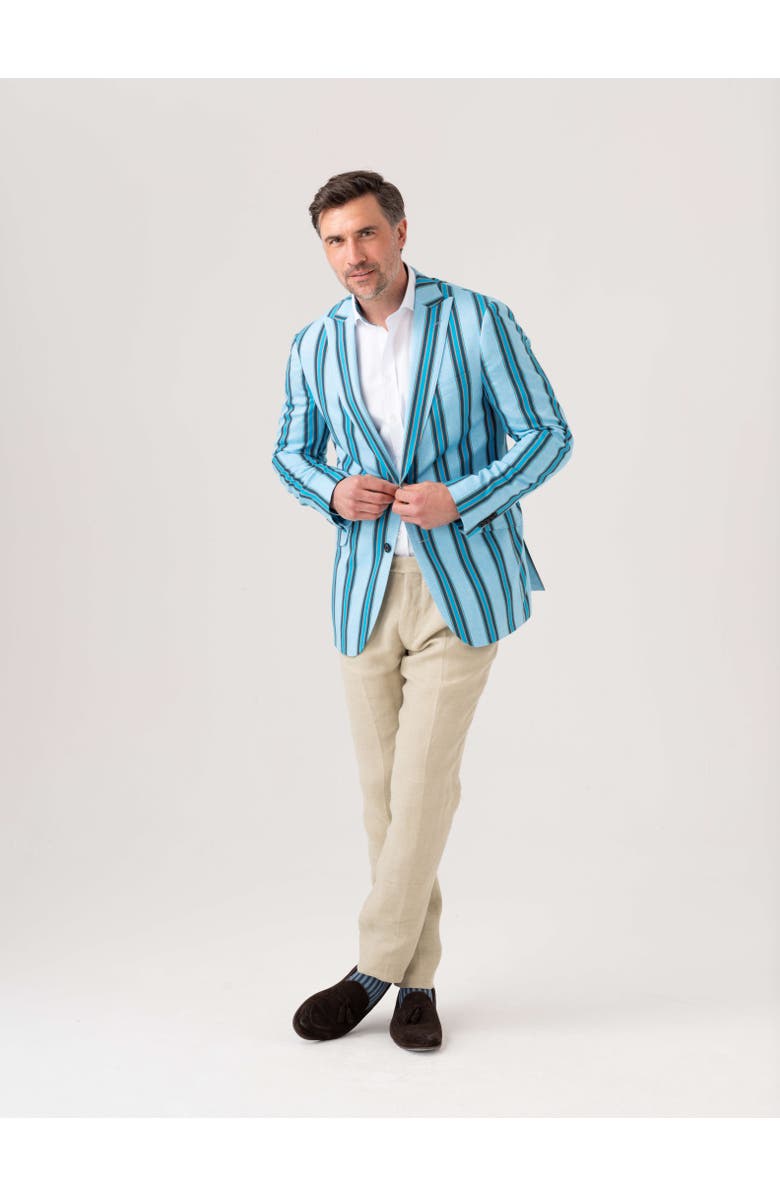 Koy Clothing Striped Kikoy Cotton Blazer, Alternate, color, Turquoise