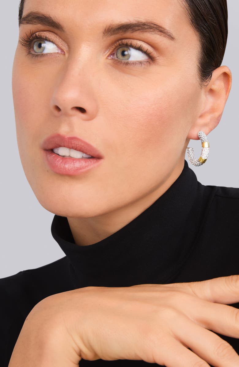 LAGOS High Bar Pavé Diamond Hoop Earrings, Alternate, color, Silver