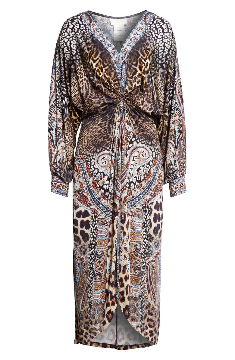 Camilla Istanbul Animalia Twist Front Long Sleeve Jersey Midi Dress, Alternate, color, Istanbul Animalia