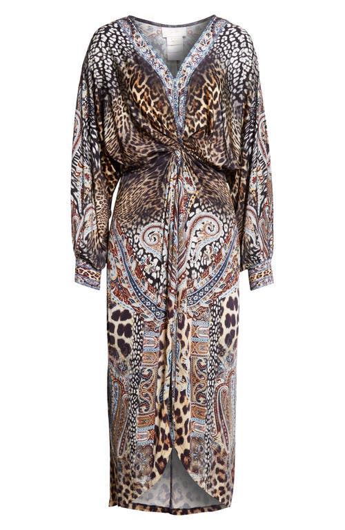 Camilla Istanbul Animalia Twist Front Long Sleeve Jersey Midi Dress In Multi