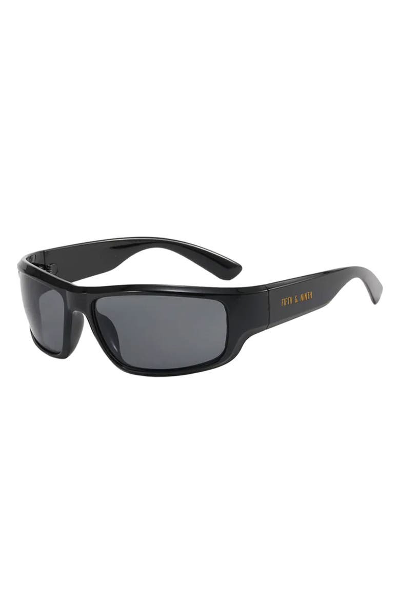 Fifth & Ninth Remi Sporty 61mm Polarized Rectangular Sunglasses, Alternate, color, Black/ Black