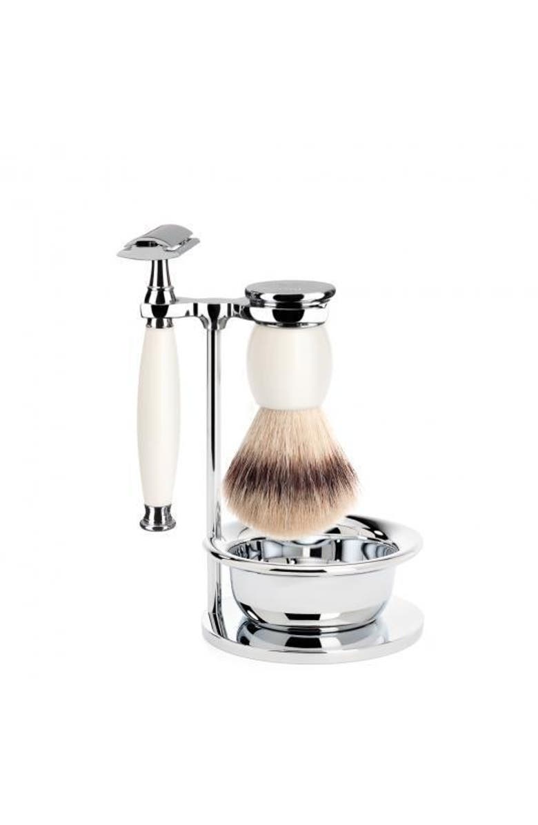 MÜHLE Sophist Porcelain 4-piece Silvertip Fiber & Safety Razor Shaving Set, Main, color, White