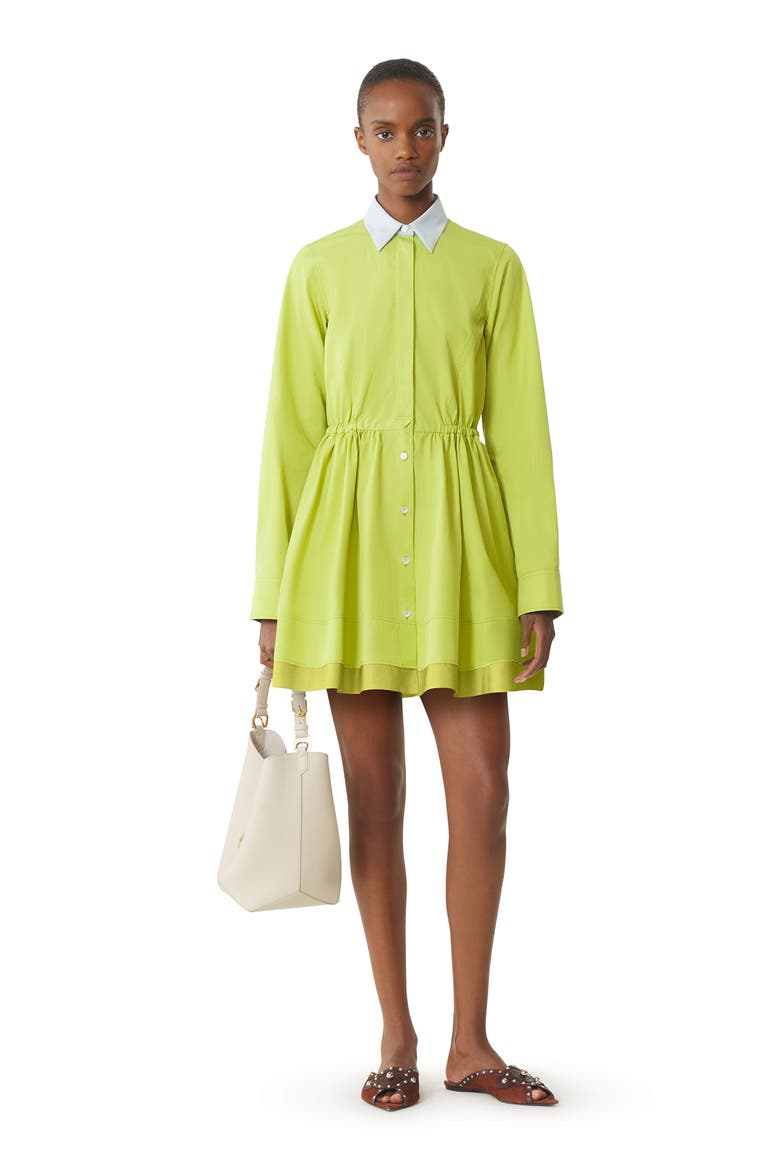 Green Short Shirt Dress In Cotton Poplin, Main, color, Absinth Green