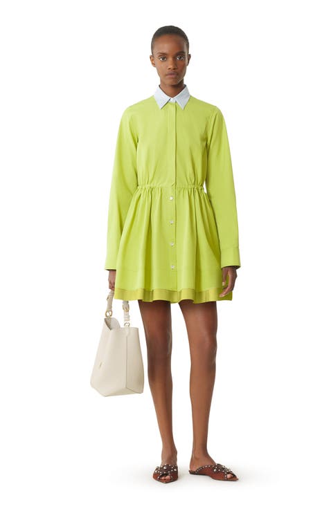 Green Short Shirt Dress In Cotton Poplin
