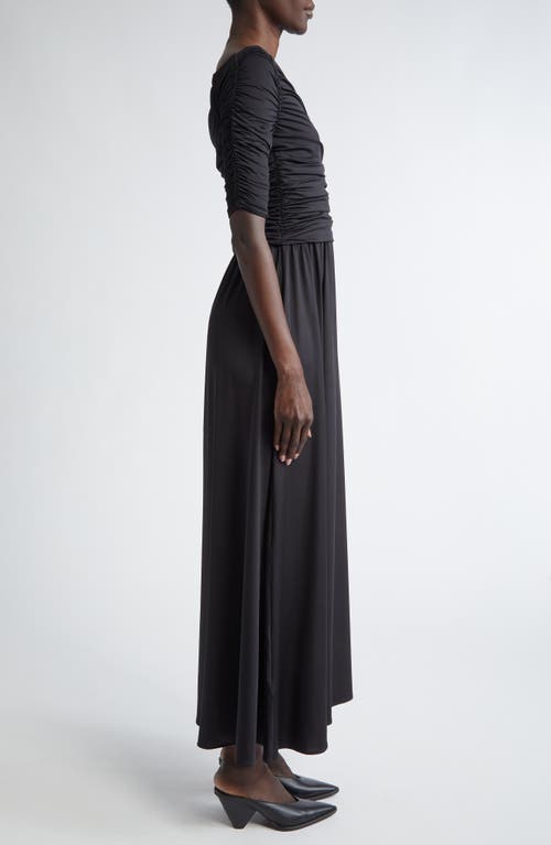 Altuzarra Char Ruched Elbow Sleeve Maxi Dress In 000001 Black