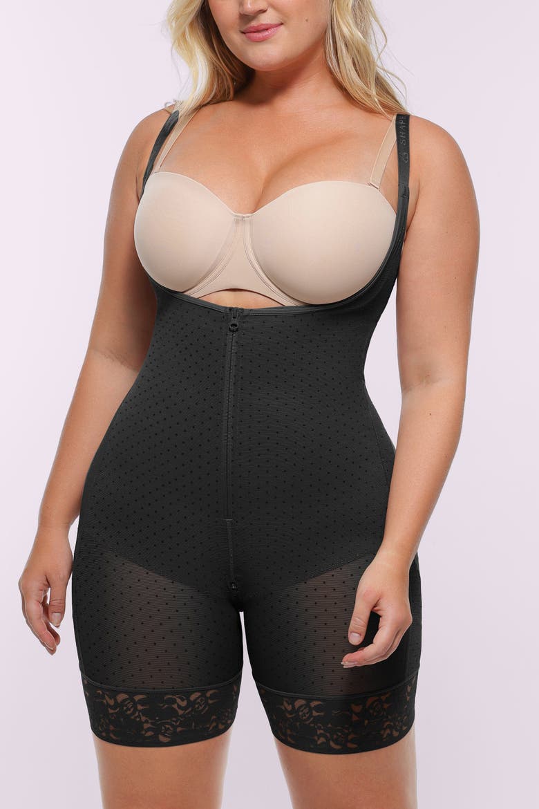 AirSlim Open Bust Polka Dot Bodysuit, Alternate, color, Classic black