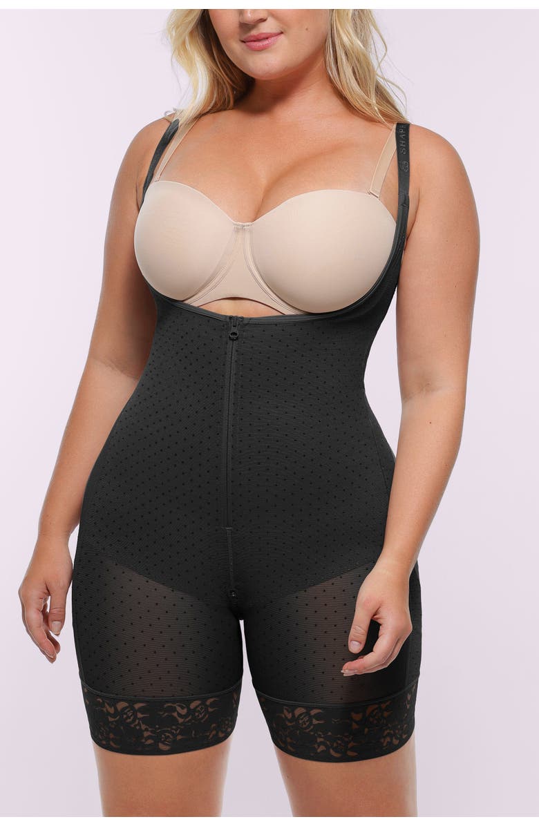 Shapellx AirSlim Open Bust Polka Dot Bodysuit, Alternate, color, Classic Black