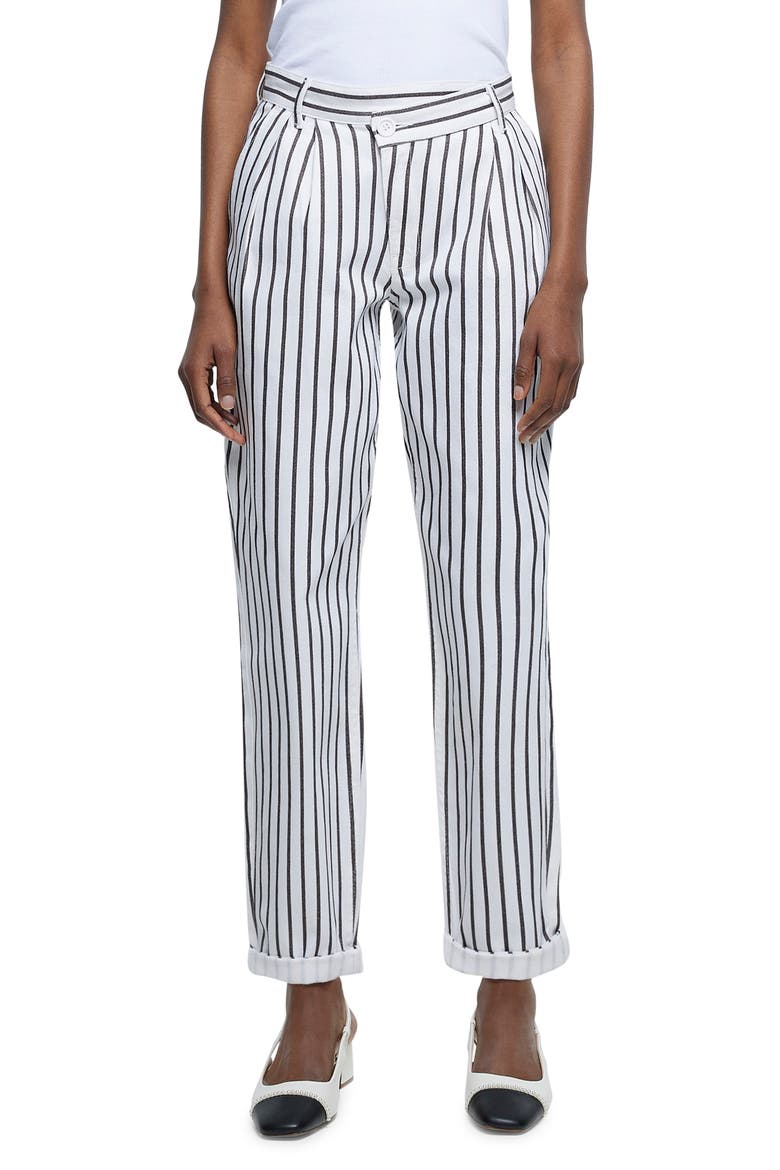 Stripe Glitch Waist Cotton Trousers, Main, color, WHITE