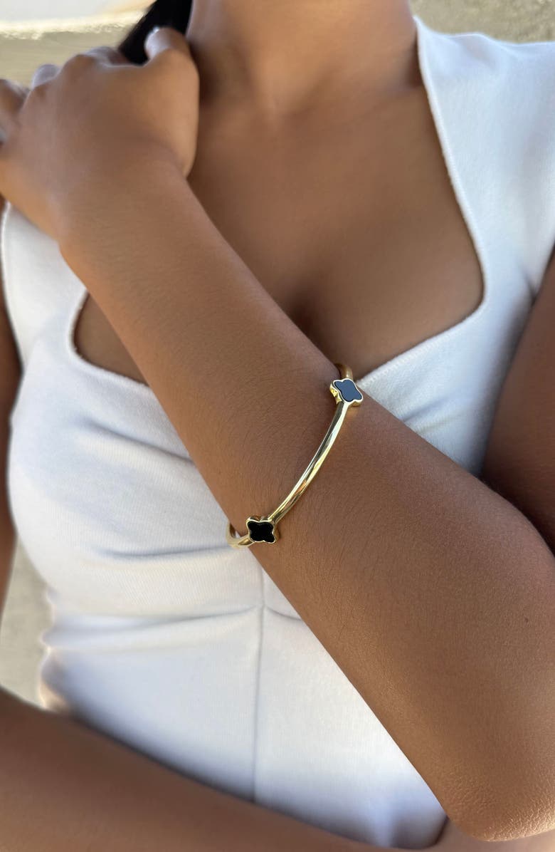 Adornia Clover Station Bangle Bracelet, Alternate, color, Black