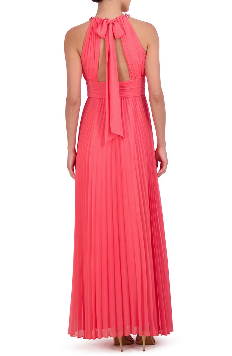 Eliza J Crystal Detail Pleated Gown, Alternate, color, Melon