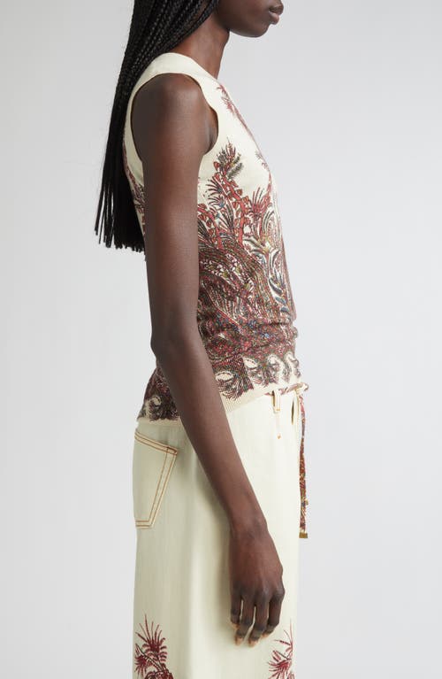 Etro , Silk And Cashmere Top With Placed Print, Woman, Multicolour, Size 44 In White