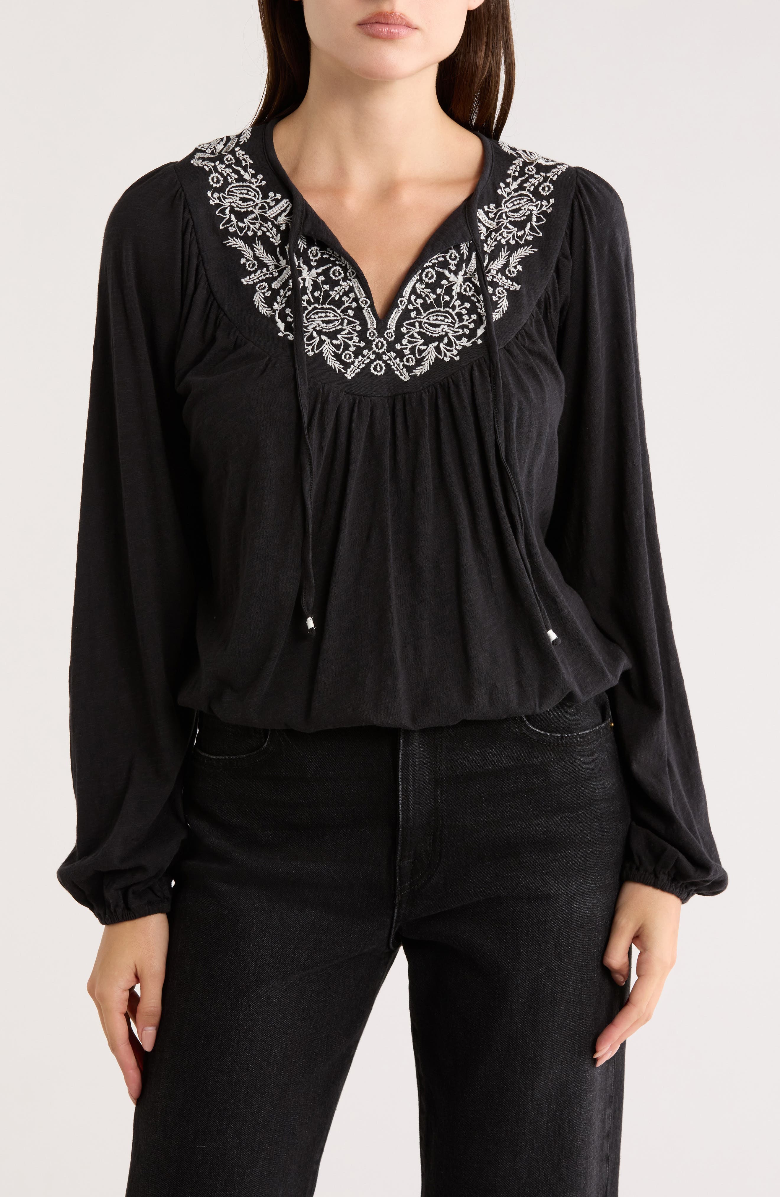 Lucky Brand Tie Neck Bubble Hem Top