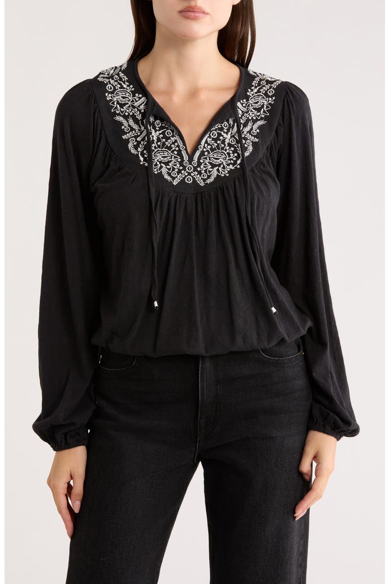 Tie Neck Bubble Hem Top, Main, color, CAVIAR