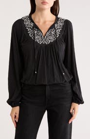 Lucky Brand Tie Neck Bubble Hem Top
