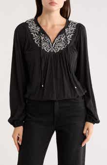 Lucky Brand Tie Neck Bubble Hem Top