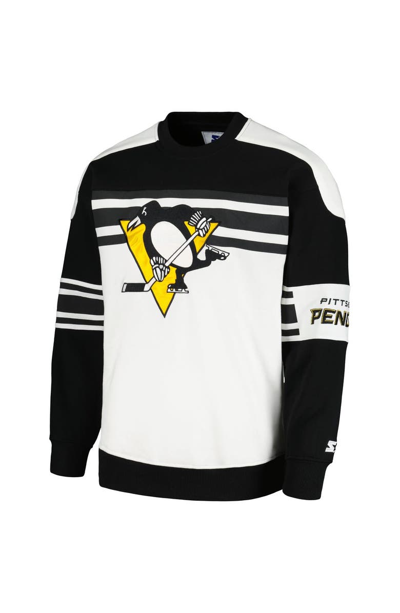 STARTER Men's Starter White Pittsburgh Penguins Defense Fleece Crewneck Pullover Sweatshirt, Alternate, color, White