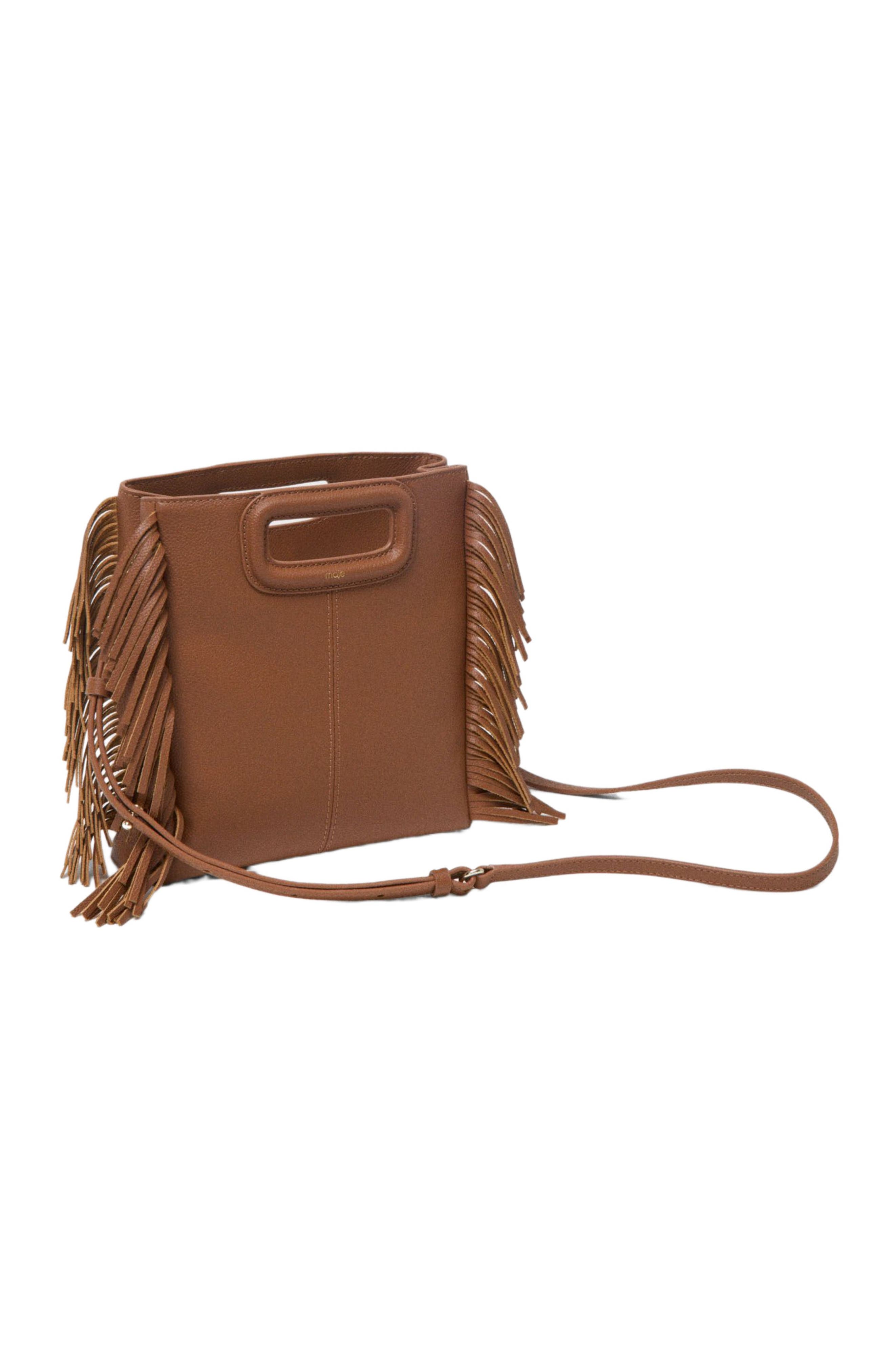 maje Grained leather M bag, Alternate, color, Cognac Brown