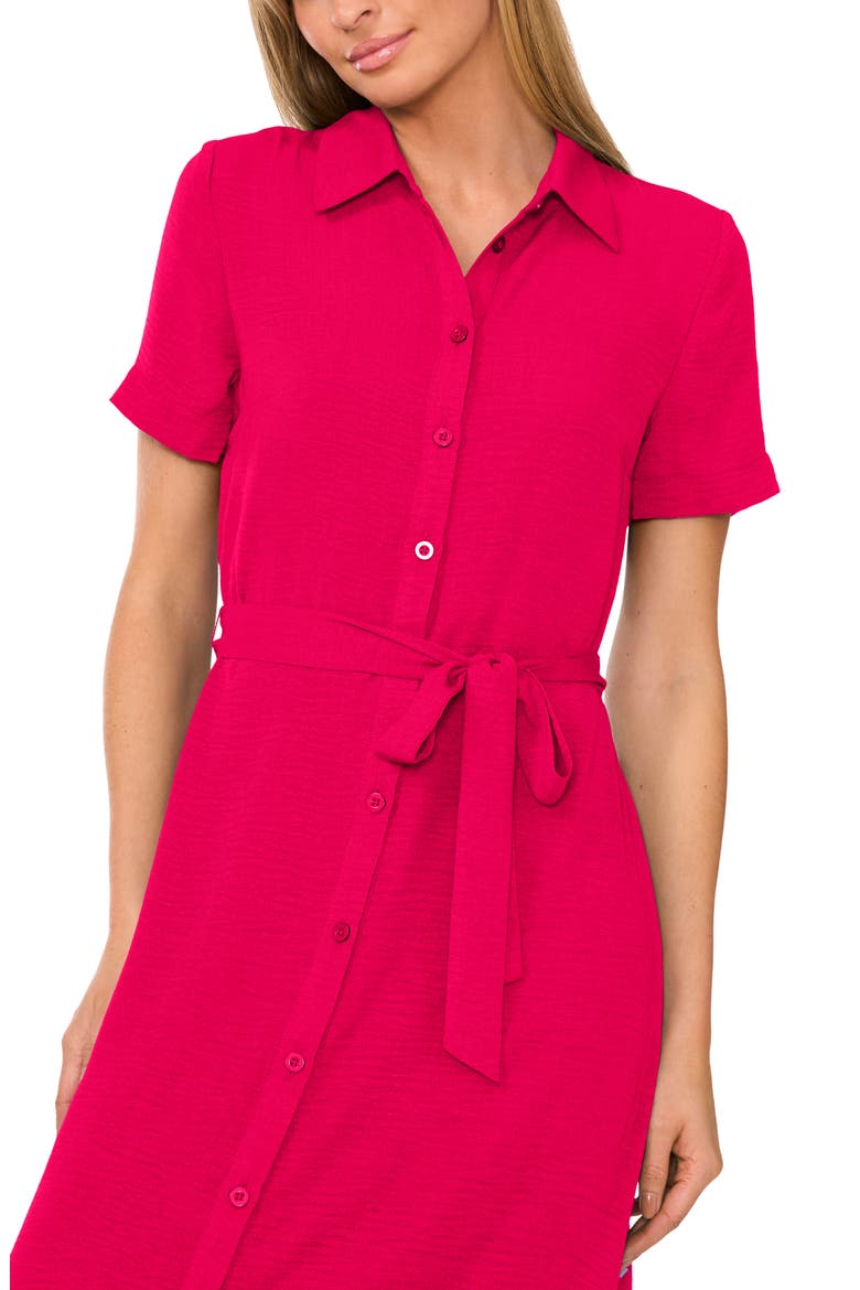 Tie Belt Button-Up Twill Midi Dress, Alternate, color, BRT GERANIUM