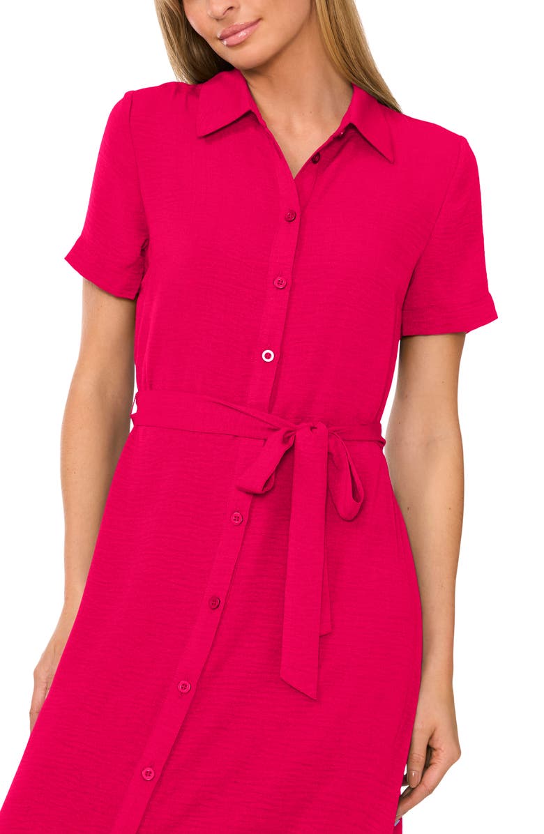 CeCe Tie Belt Button-Up Twill Midi Dress, Alternate, color, Brt Geranium