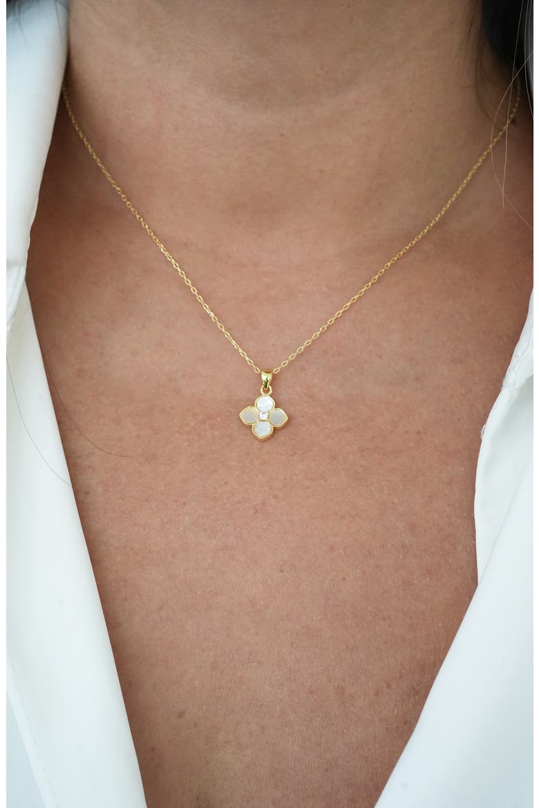 Mother-of-Pearl Flower Pendant Necklace, Alternate, color, GOLD