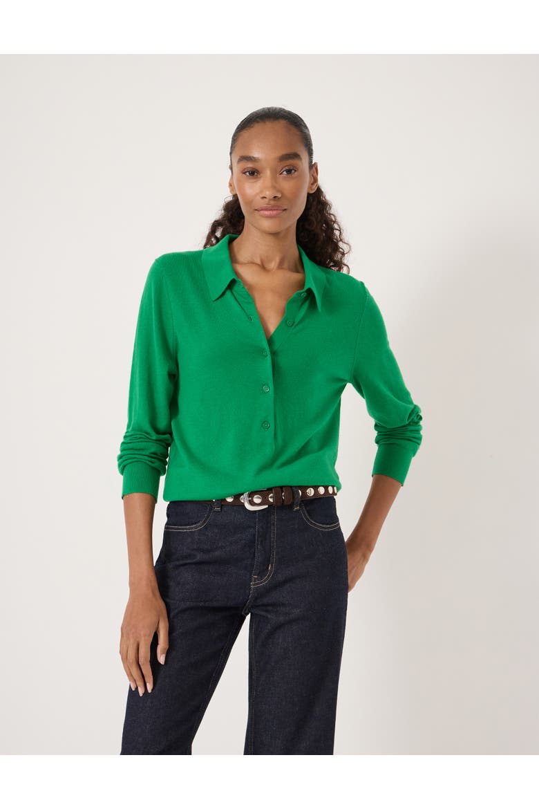 Merino Long Sleeve Polo Top, Main, color, Bright Green