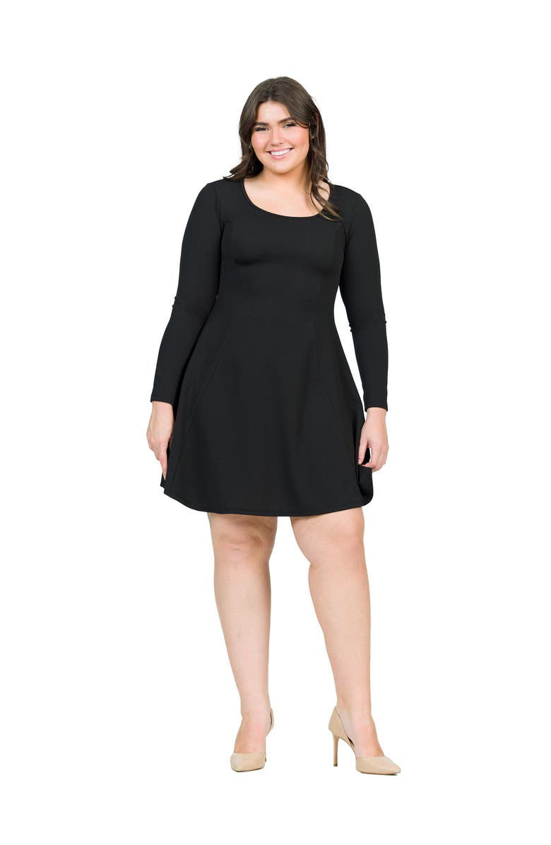 24seven Comfort Apparel Long Sleeve Knee Length Skater Dress, Main, color, Black
