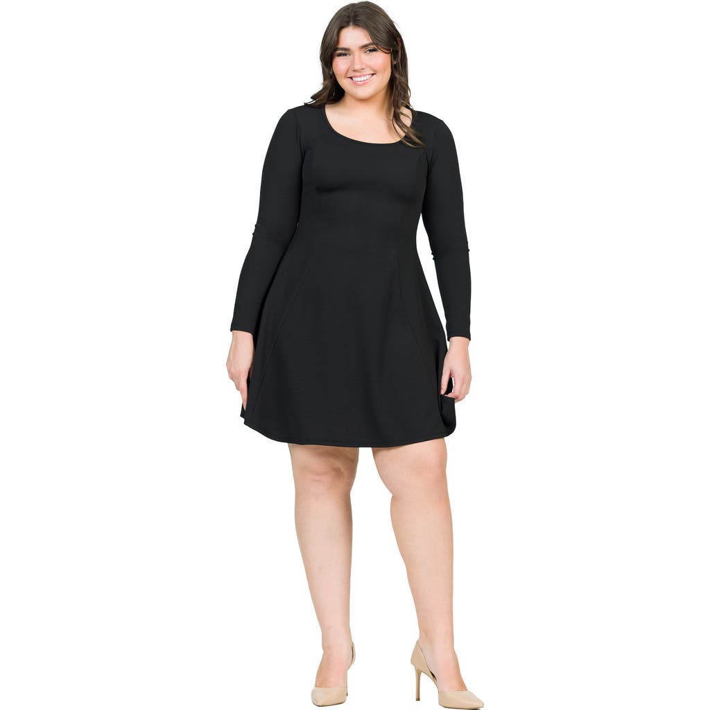24seven Comfort Apparel Long Sleeve Knee Length Skater Dress In Black
