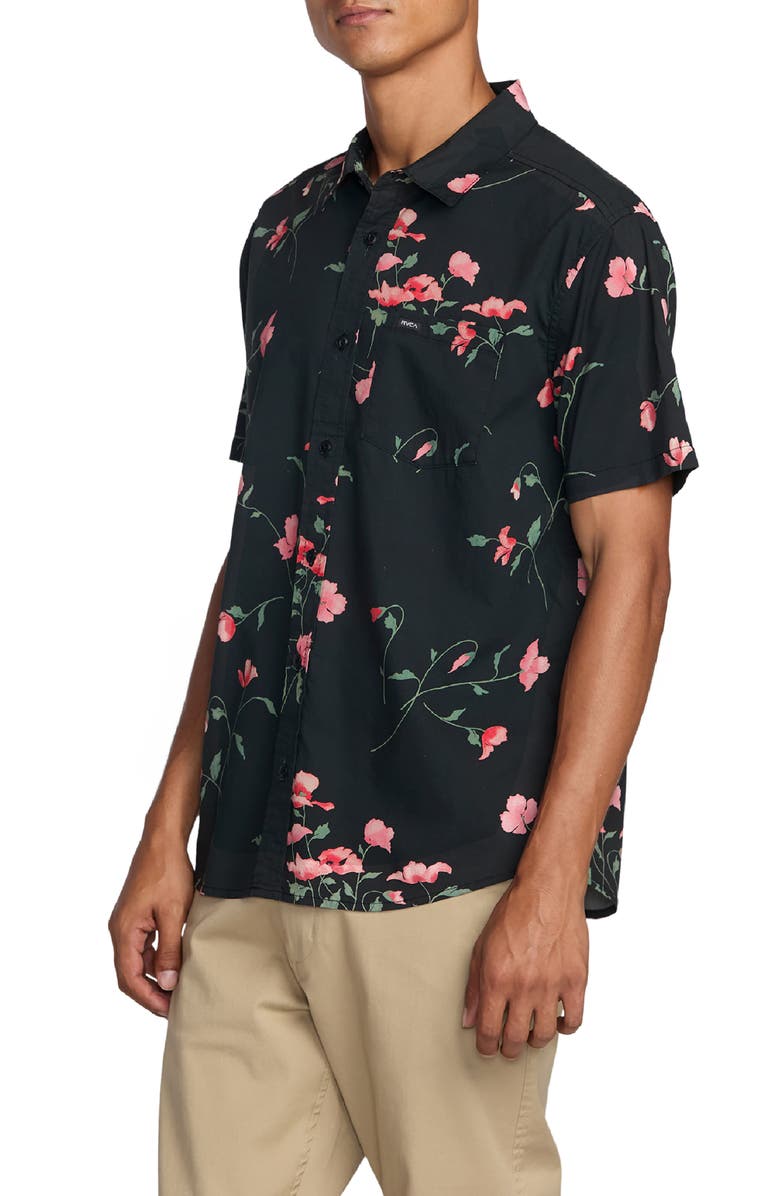 RVCA Botanical Print Short Sleeve Button-Up Shirt, Alternate, color, 