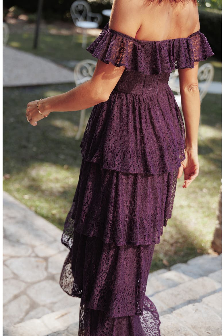Miravelle Off the Shoulder Lace Maxi Dress, Alternate, color, PLUM LACE