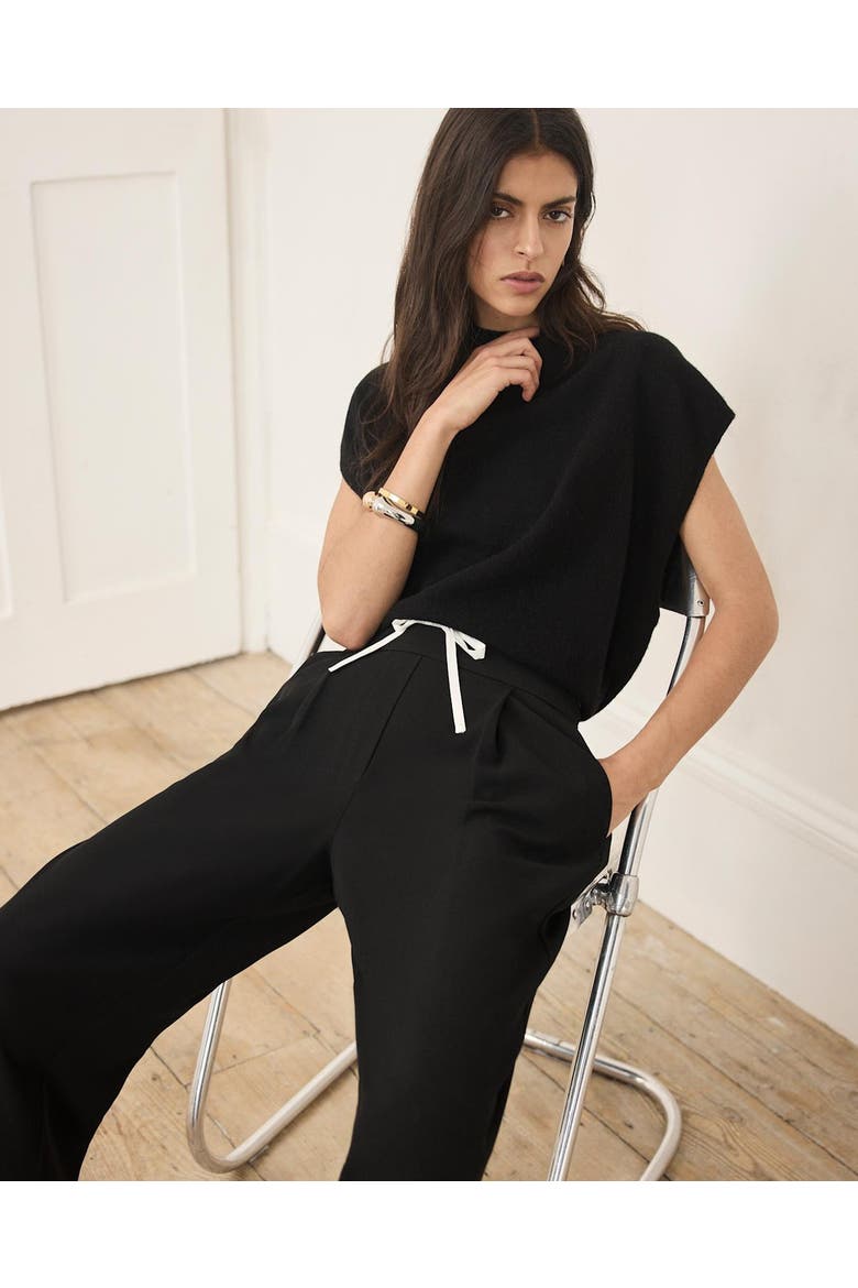 Contrast Waist Wide Leg Trousers, Alternate, color, Black