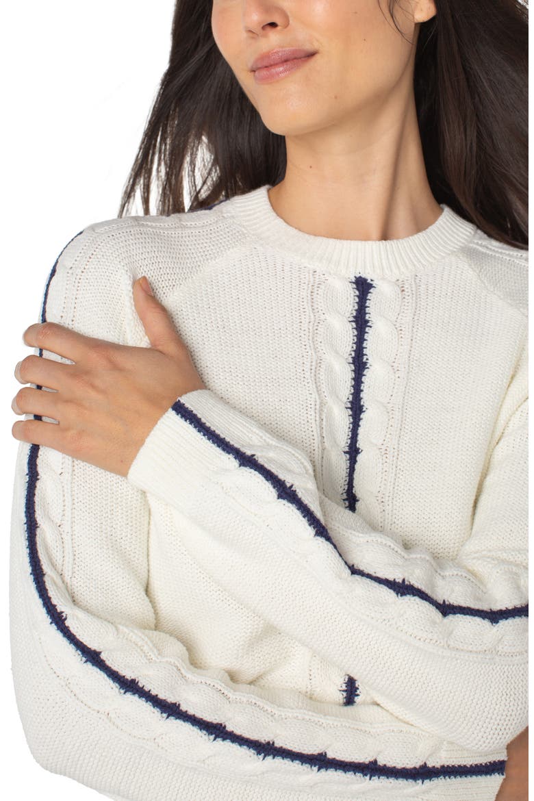 Cable Stitch Raglan Sweater, Alternate, color, WHISPER WHITE/ NAVY
