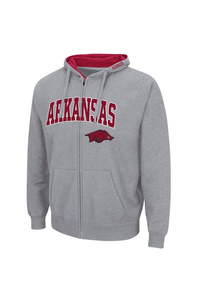 COLOSSEUM Men's Colosseum Heathered Gray Arkansas Razorbacks Arch & Logo 3.0 Full-Zip Hoodie, Alternate, color, Heather Gray