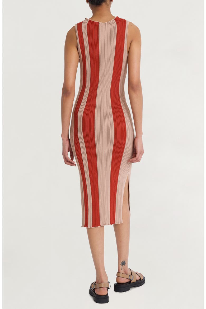 Stripe Sleeveless Rib Midi Dress, Alternate, color, WARM TAUPE/ BOSS NOVA