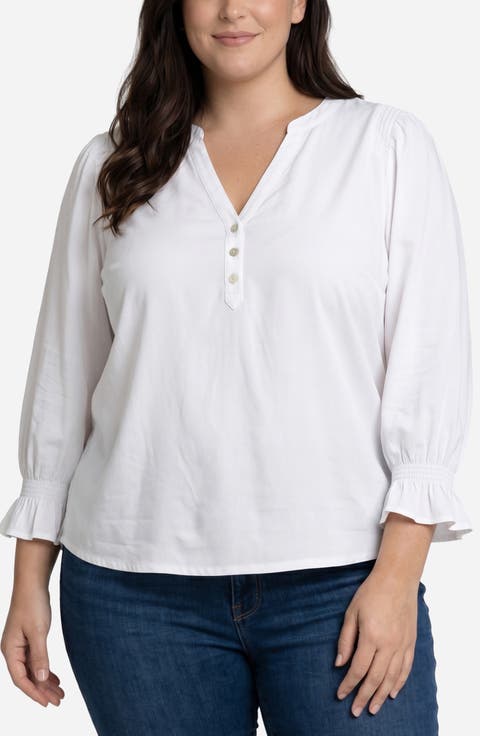 Mixed Media Three-Quarter Sleeve Top
