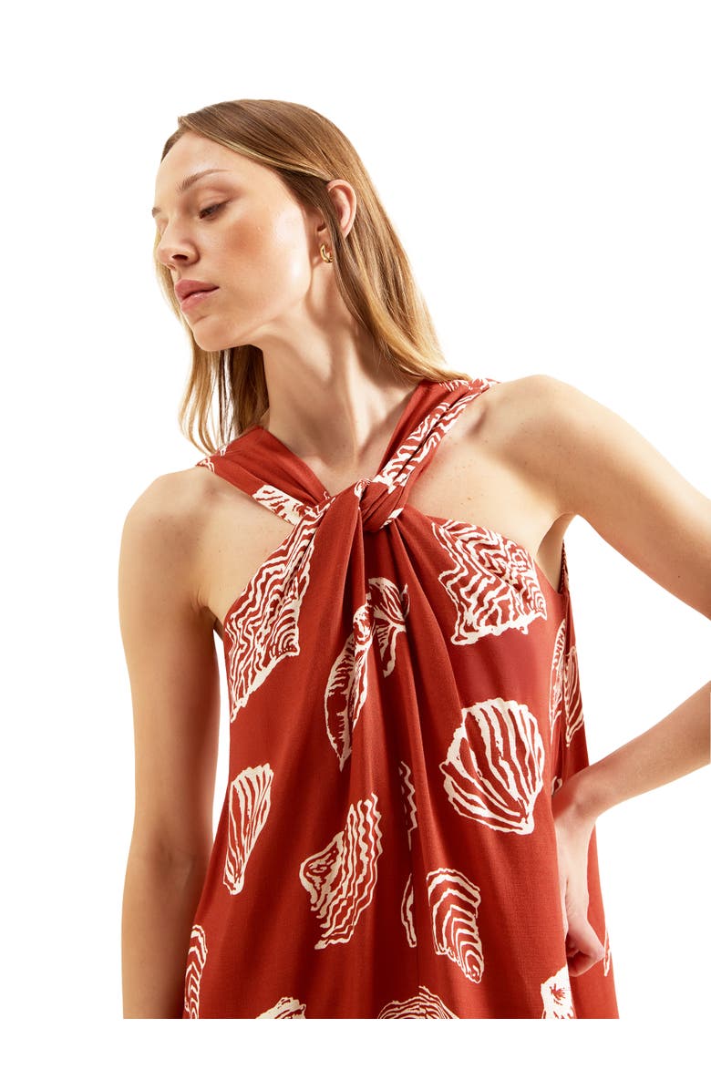 Ro&Zo Shell Print Twist Neck Dress, Alternate, color, Rust