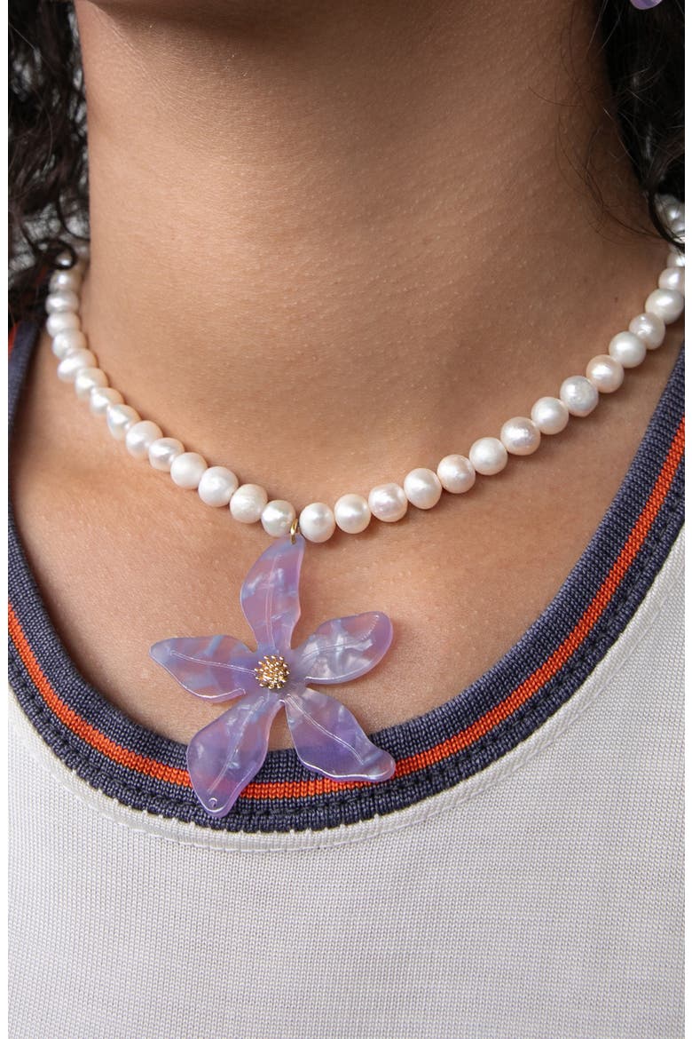 Freshwater Pearl Orchid Pendant Necklace, Alternate, color, GOLD