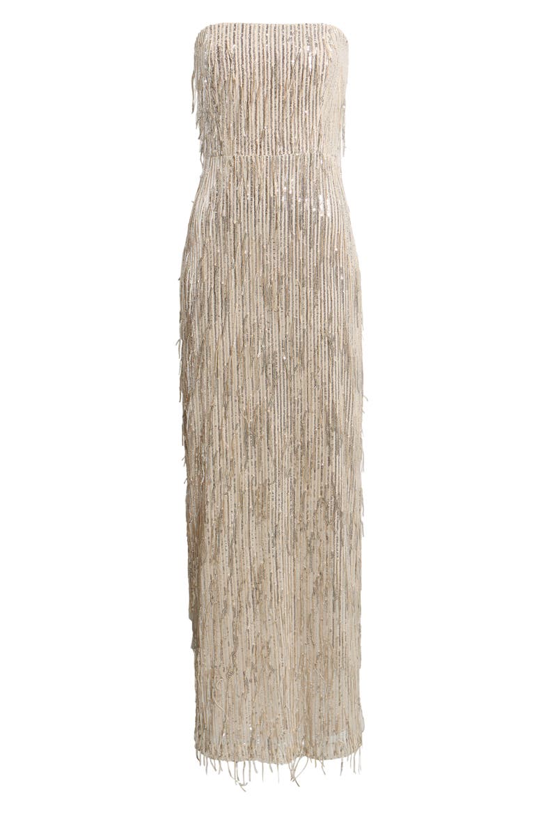 Fringe Sequin Strapless Gown, Main, color, CHAMPAGNE