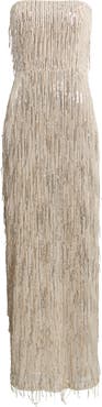 Eliza J Fringe Sequin Strapless Gown